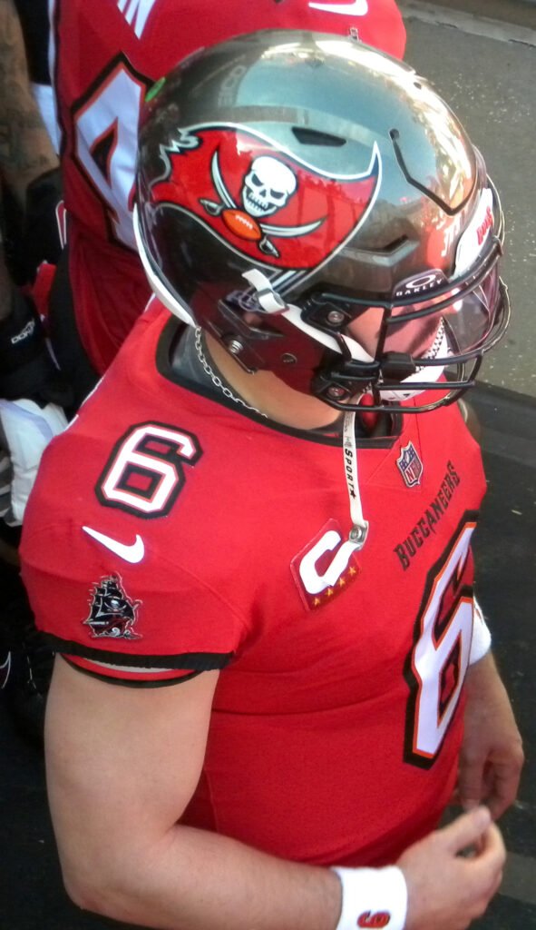 Buccaneers quarterback Baker Mayfield in uniform.