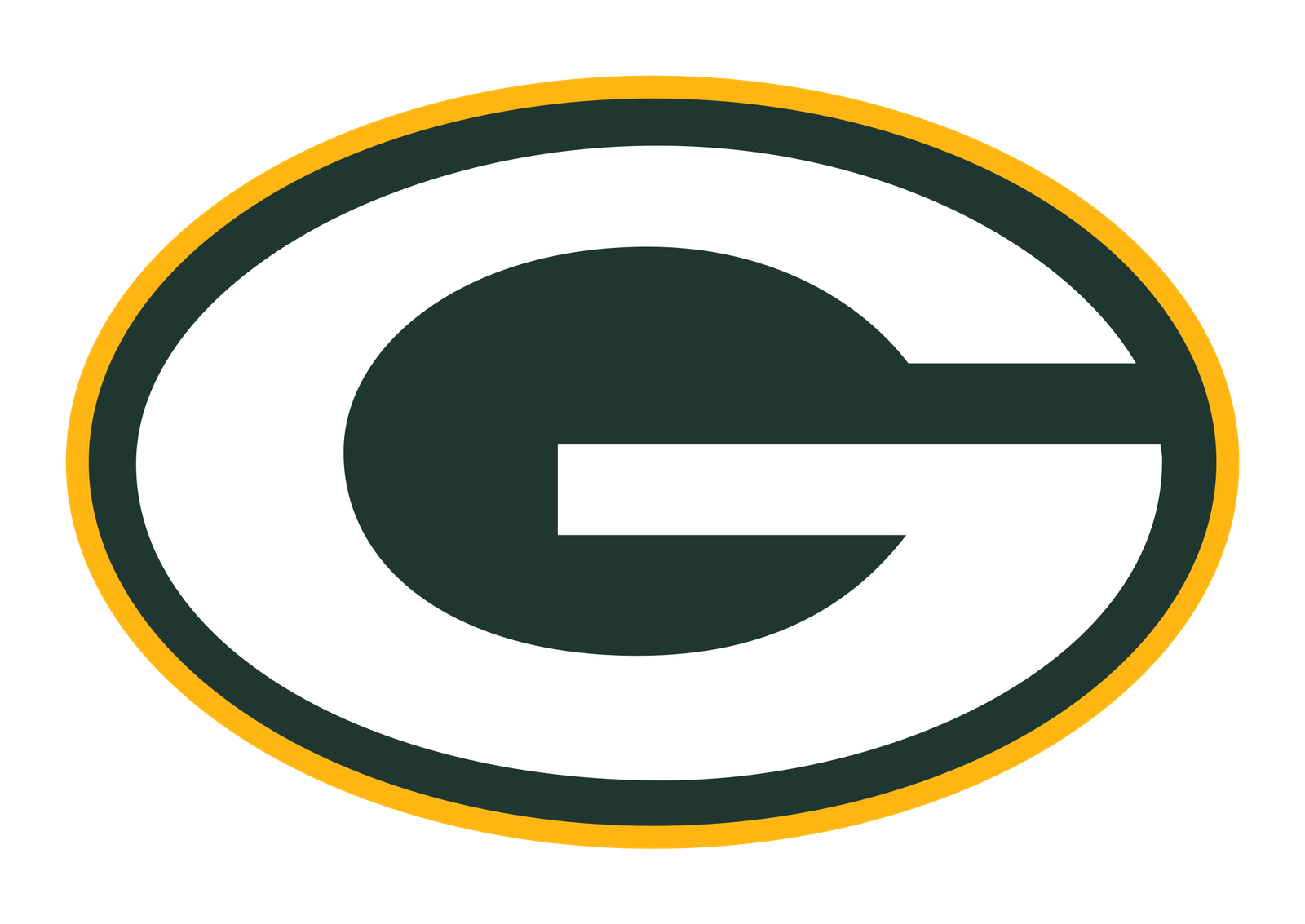Green Bay Packers oval "G" logo in green, gold, and white.