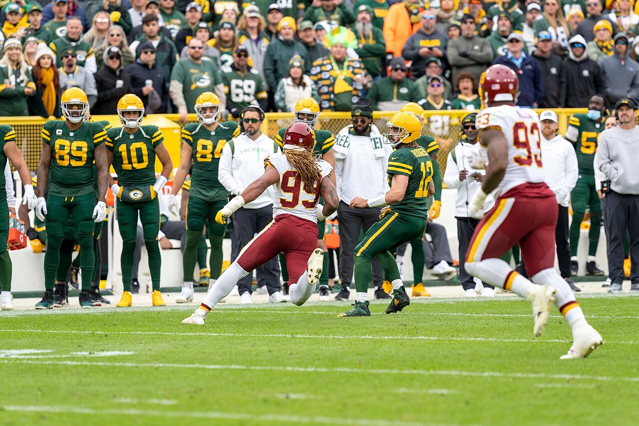 A Green Bay Packers player in action during a game.